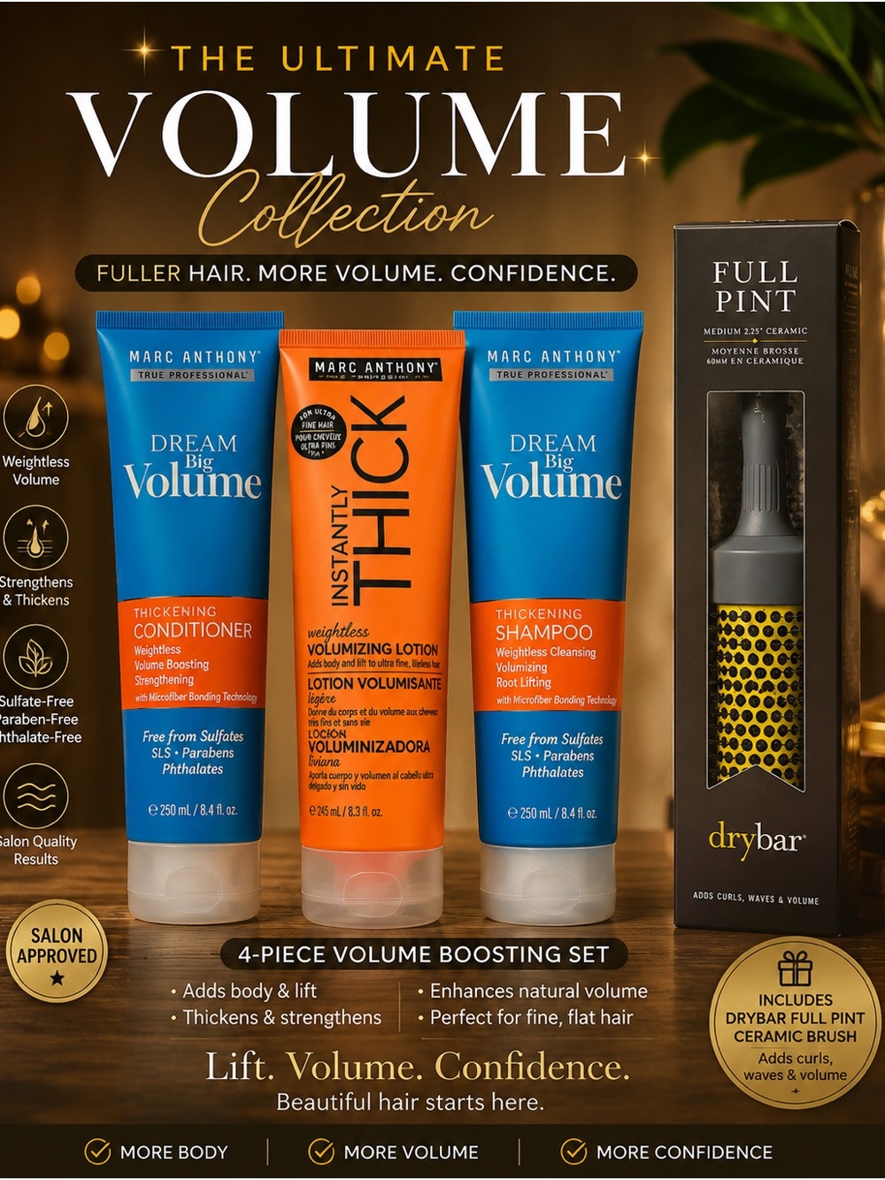 Marc Anthony Dream Big Volume Hair Trio - Blue & Orange &  drybar  brush